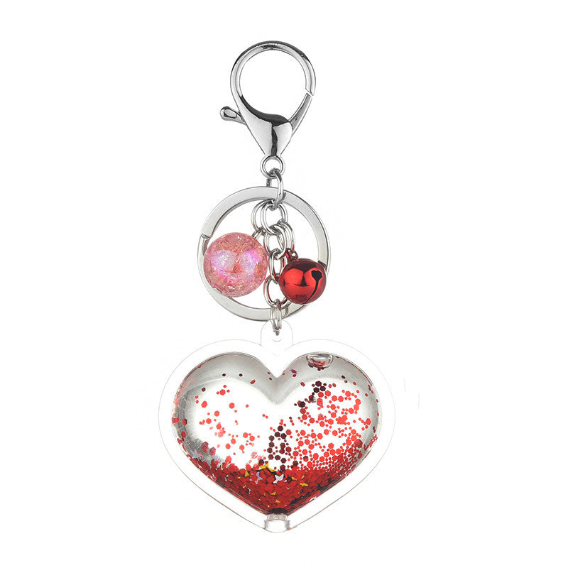 Wholesale Peach Heart Oil-in-oil Glitter Liquid Acrylic Keychain